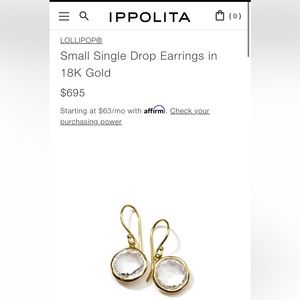 IPPOLITA LOLLIPOP® Small Single Drop Earrings in 18K Gold $695 NWT!